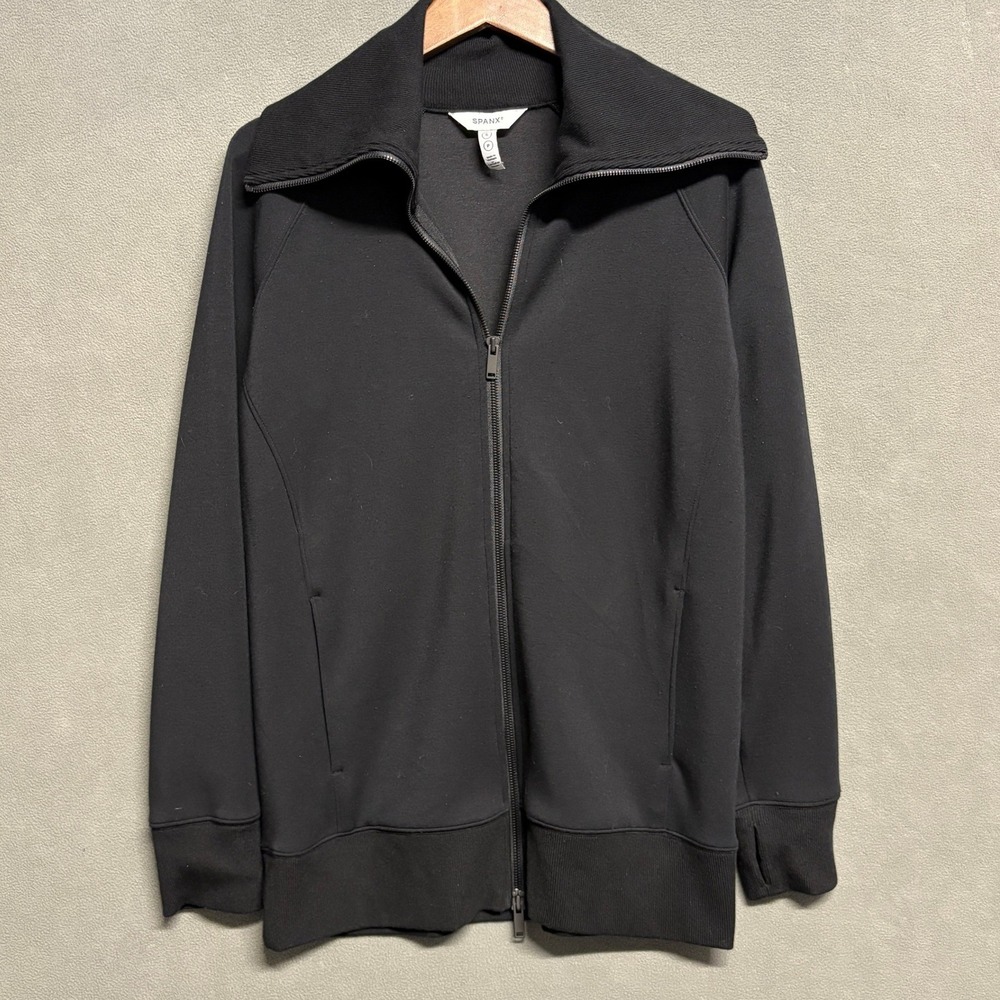 SPANX Full Zip Jacket Small Black Thumbhole Sleeves Athleisure